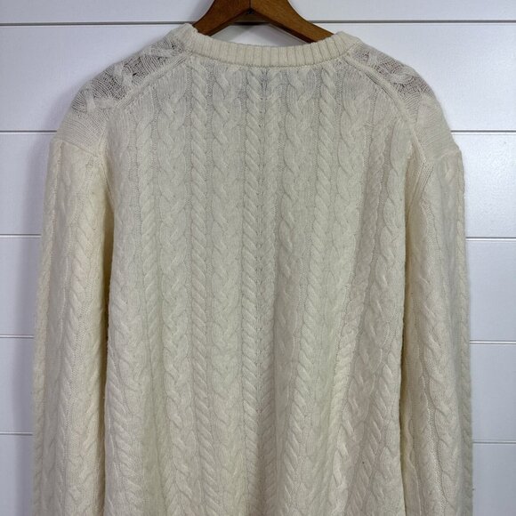 Todd Snyder 100% Lambswool Cable Crewneck Pullover Sweater Ivory sz L - Picture 8 of 9